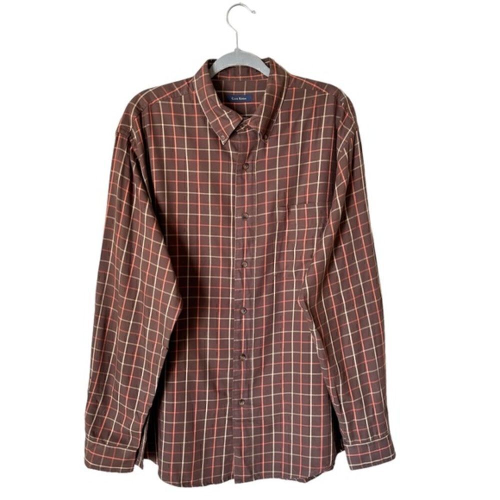Club Room Brown Dress Shirt Plaid Size XL